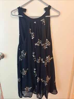 Embroidered Black Floral Mini Dress